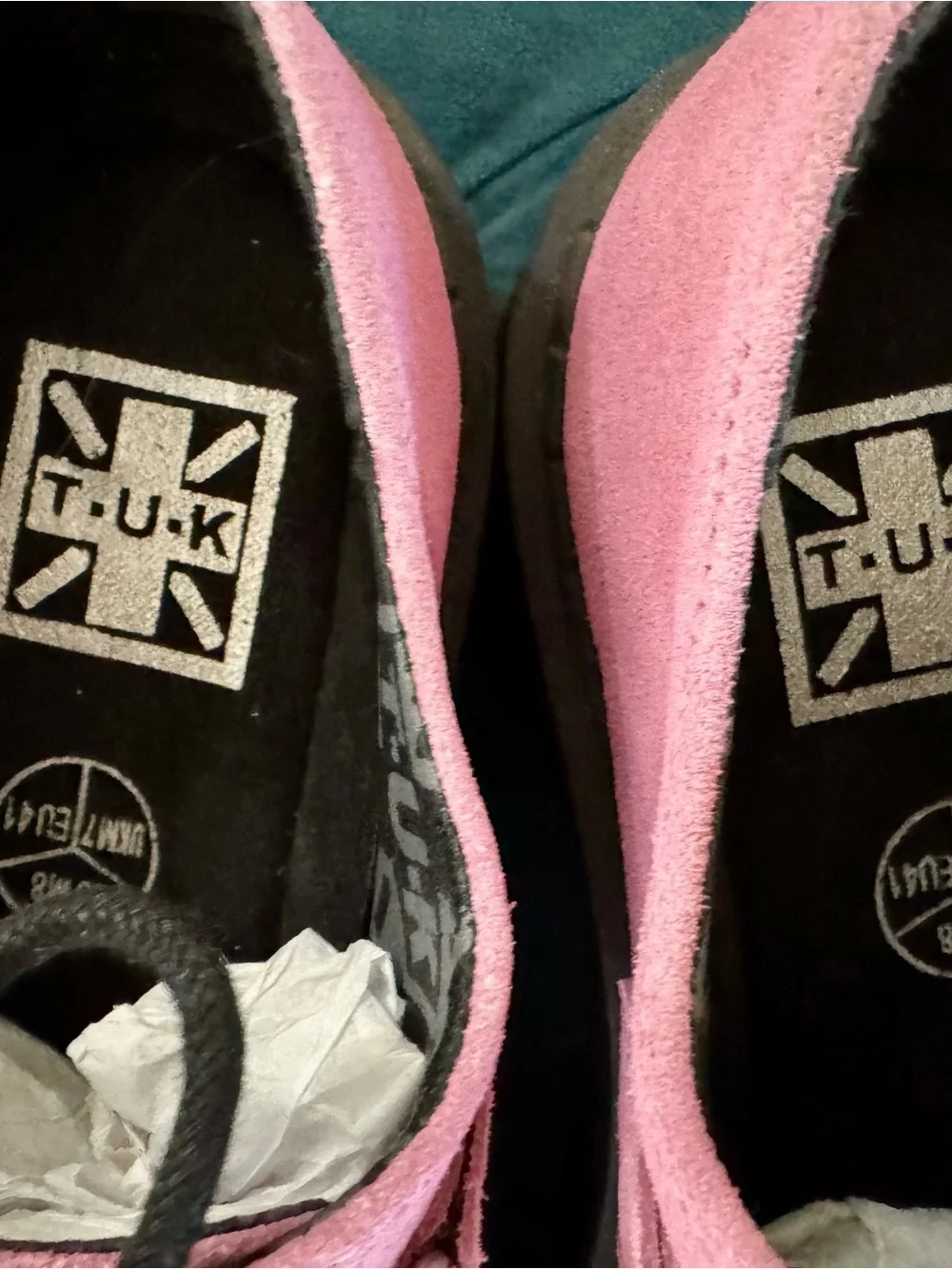T.U.K. Pink Suede Platform Lace-Up Creepers with Black Accents